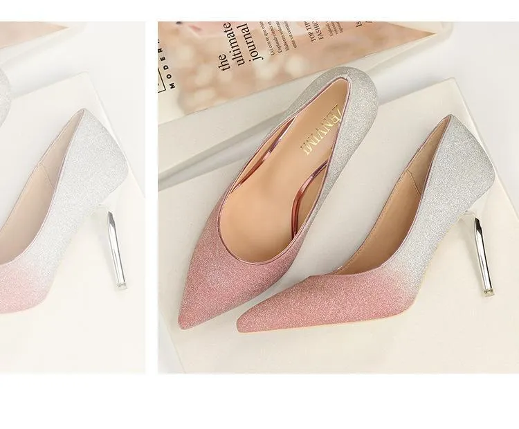 Autumn Gradient Color Pointed Stiletto Super High Heel Shoes