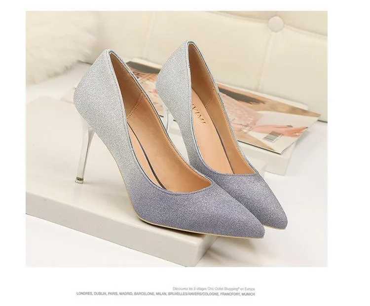 Autumn Gradient Color Pointed Stiletto Super High Heel Shoes