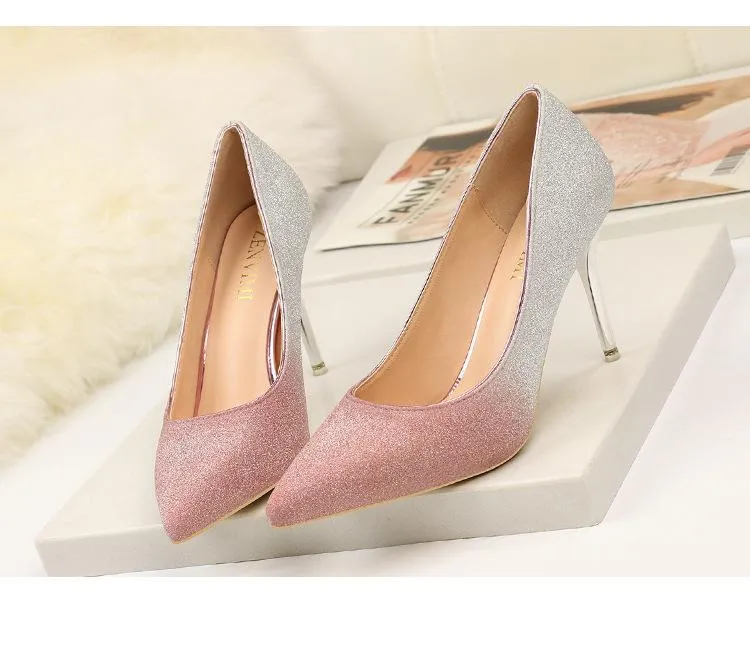 Autumn Gradient Color Pointed Stiletto Super High Heel Shoes