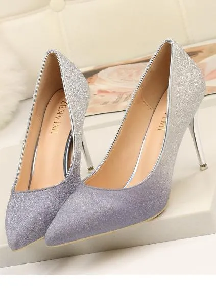Autumn Gradient Color Pointed Stiletto Super High Heel Shoes
