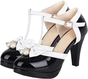 Betastella Women's T-Strap Platform Mary Janes Block Heel Patent Leather Sweet Pumps
