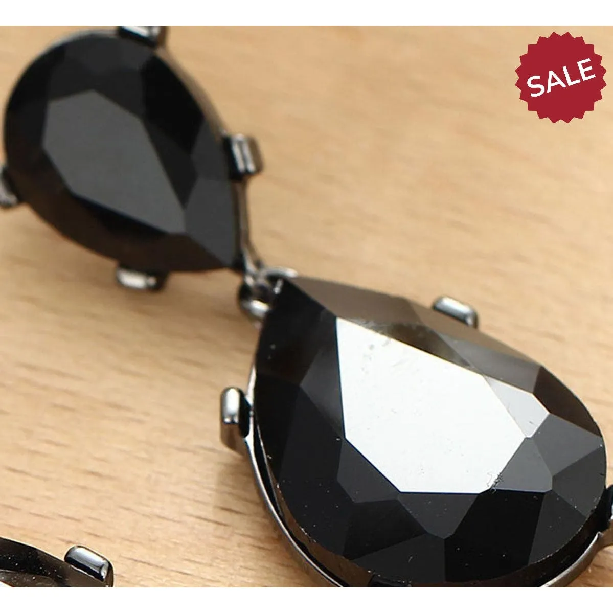 Black Crystal Double Teardrop Evening Earrings