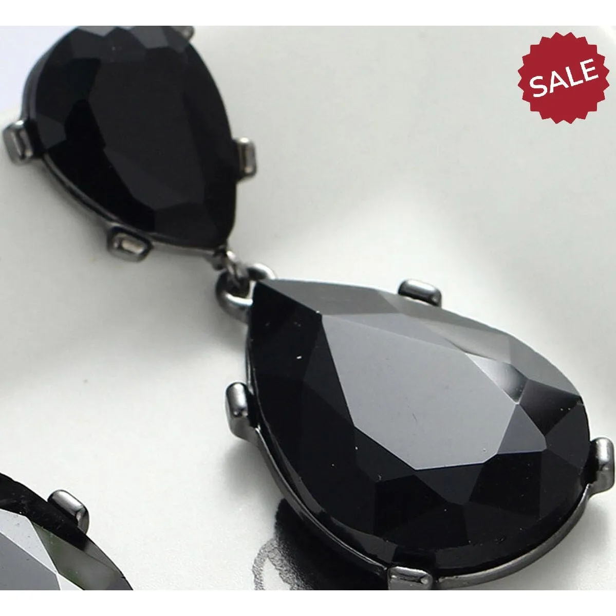 Black Crystal Double Teardrop Evening Earrings