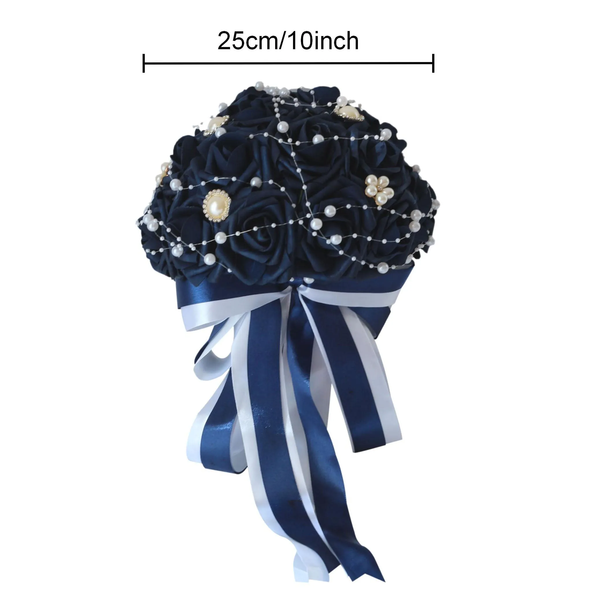 Bridal Bouquet Navy Blue Roses Artificial Wedding Bouquet Pearls