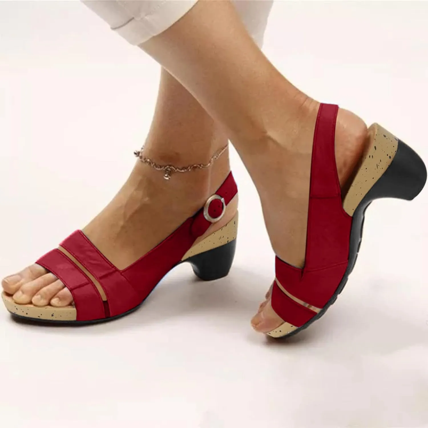 Cathalem Summer Sandals for Women 2024 Wedge Peep Toe Dotmalls Shoes Orthopedic Sandals