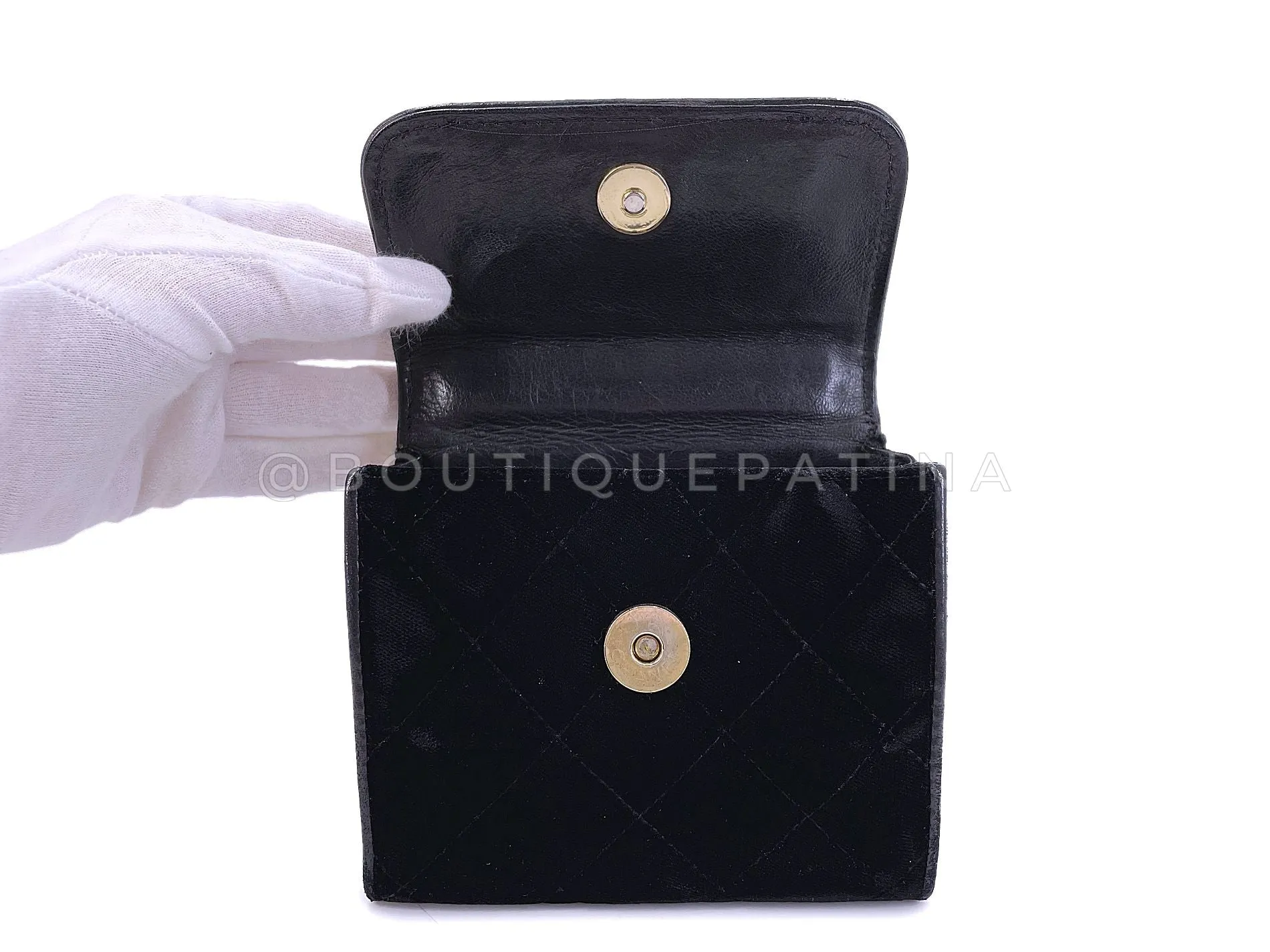 Chanel 1991 Vintage Black Quilted Velvet, Strass and Pearl Evening Bag 24k GHW