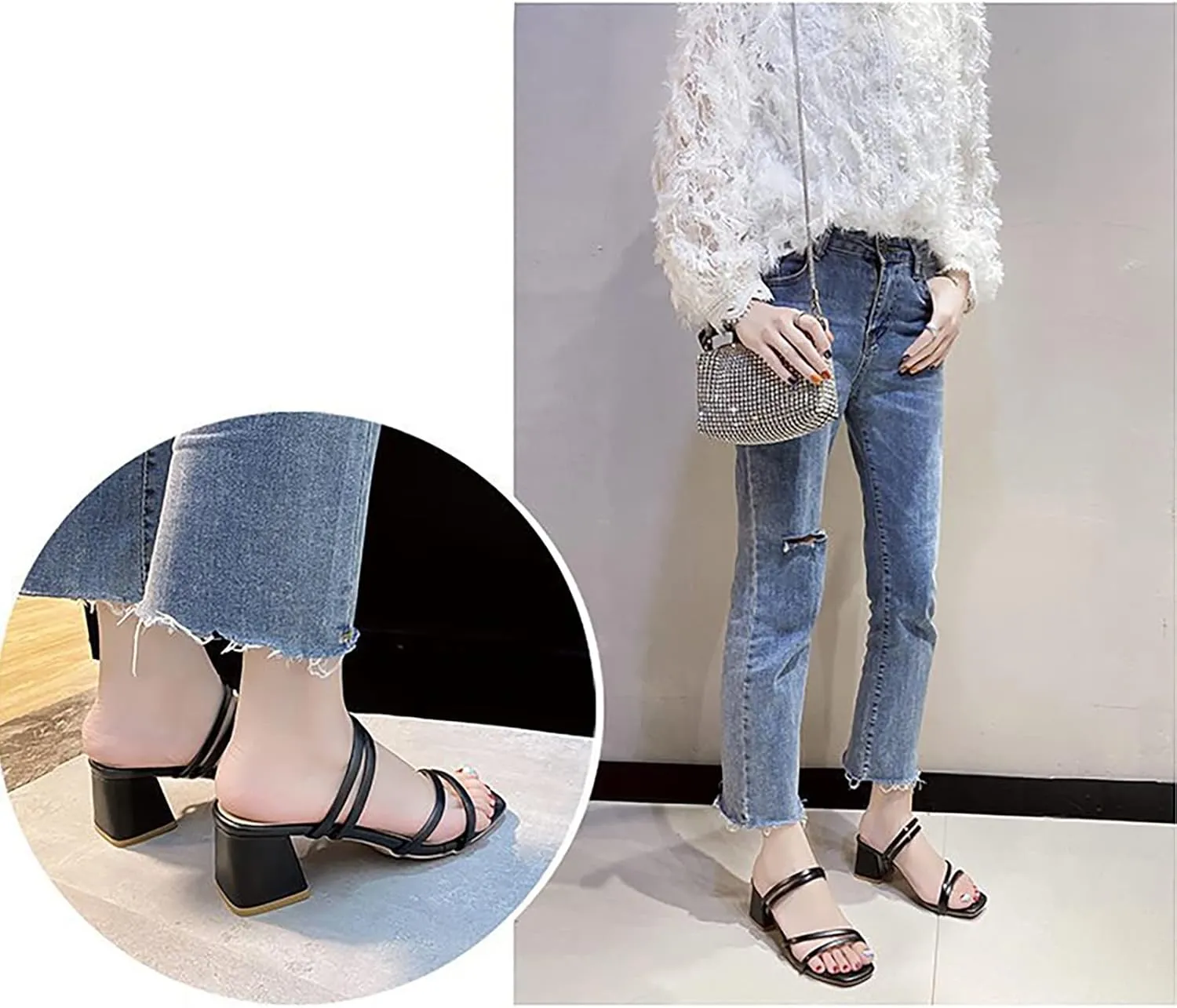 Chunky Block Heel Sandals Women Open Toe Strappy Ankle Strap Comfortable Wedding Shoes
