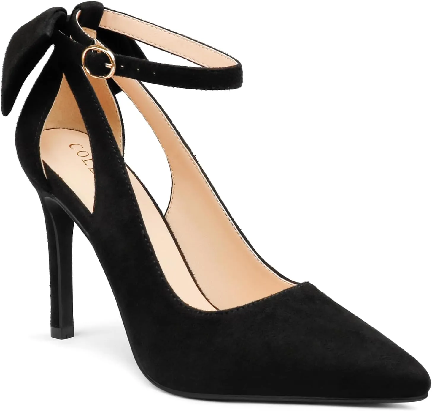COLETER Womens Bow Knot High Heels Pointed Toe Stiletto Ankle Strap D'Orsay Pumps Bow Evening Dress Shoes