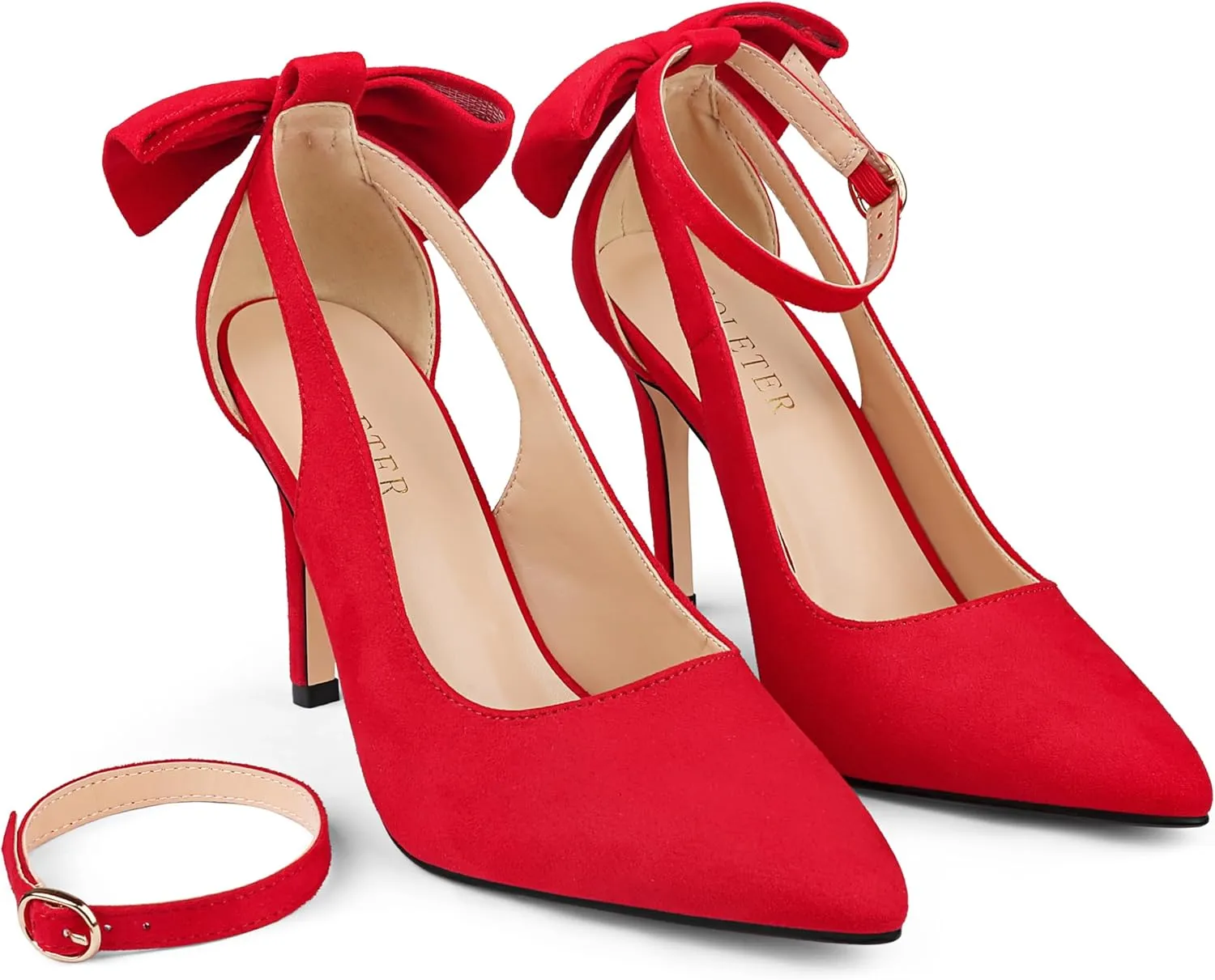 COLETER Womens Bow Knot High Heels Pointed Toe Stiletto Ankle Strap D'Orsay Pumps Bow Evening Dress Shoes