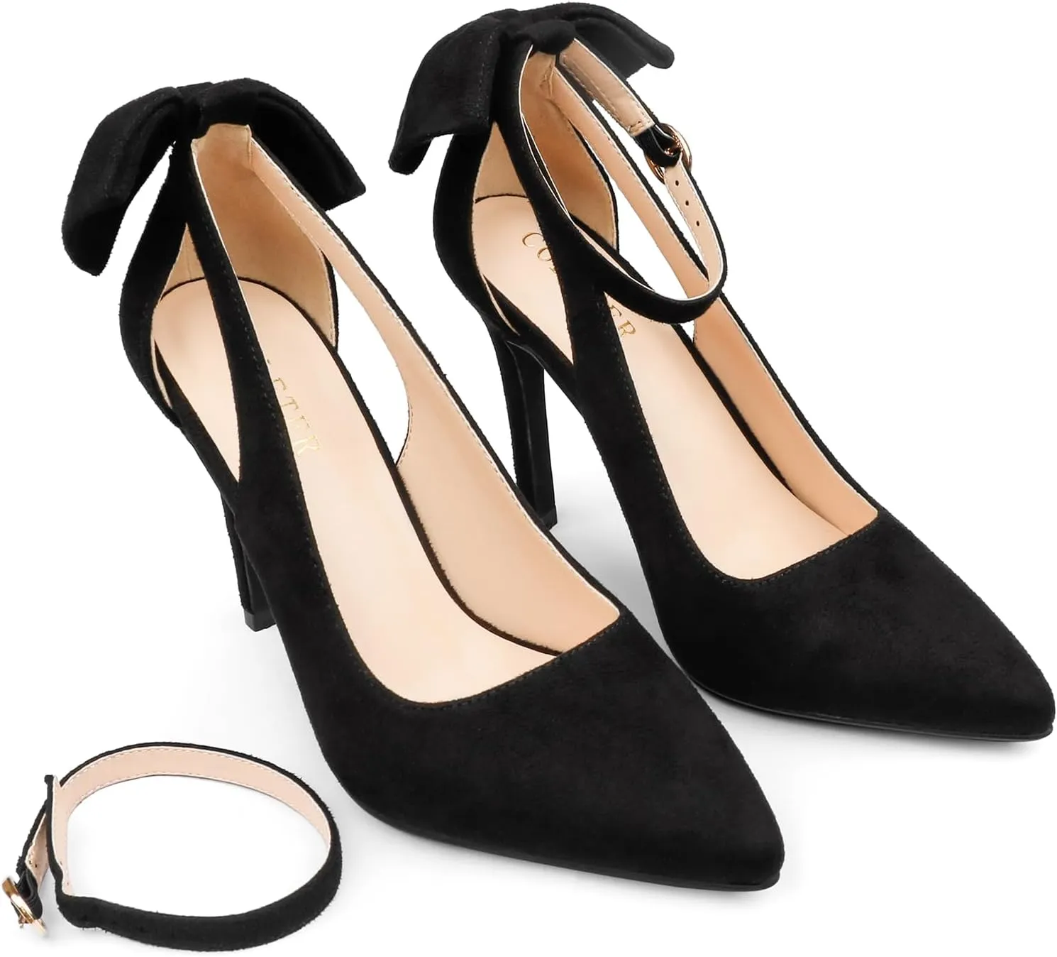 COLETER Womens Bow Knot High Heels Pointed Toe Stiletto Ankle Strap D'Orsay Pumps Bow Evening Dress Shoes