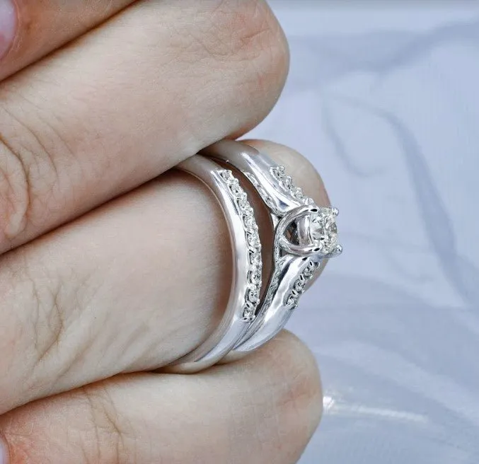 Elegant 0.60CT Round Cut Diamond Bridal Set in 14KT White Gold