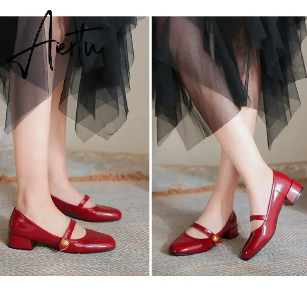 Elegant Woman Shoes with Low Heels Mary Janes Vintage Black PU Leather Ladies Shoes Spring Autumn Lolita Pumps Shoes  New In