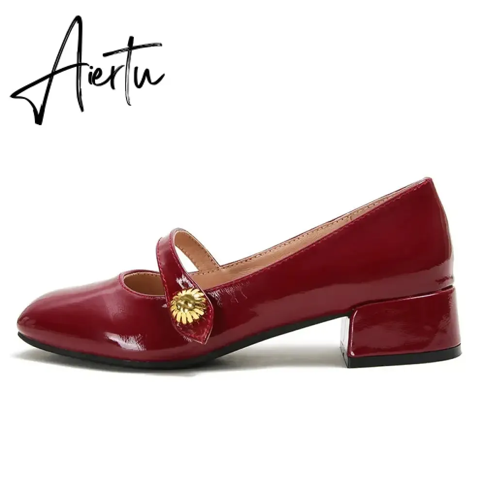 Elegant Woman Shoes with Low Heels Mary Janes Vintage Black PU Leather Ladies Shoes Spring Autumn Lolita Pumps Shoes  New In