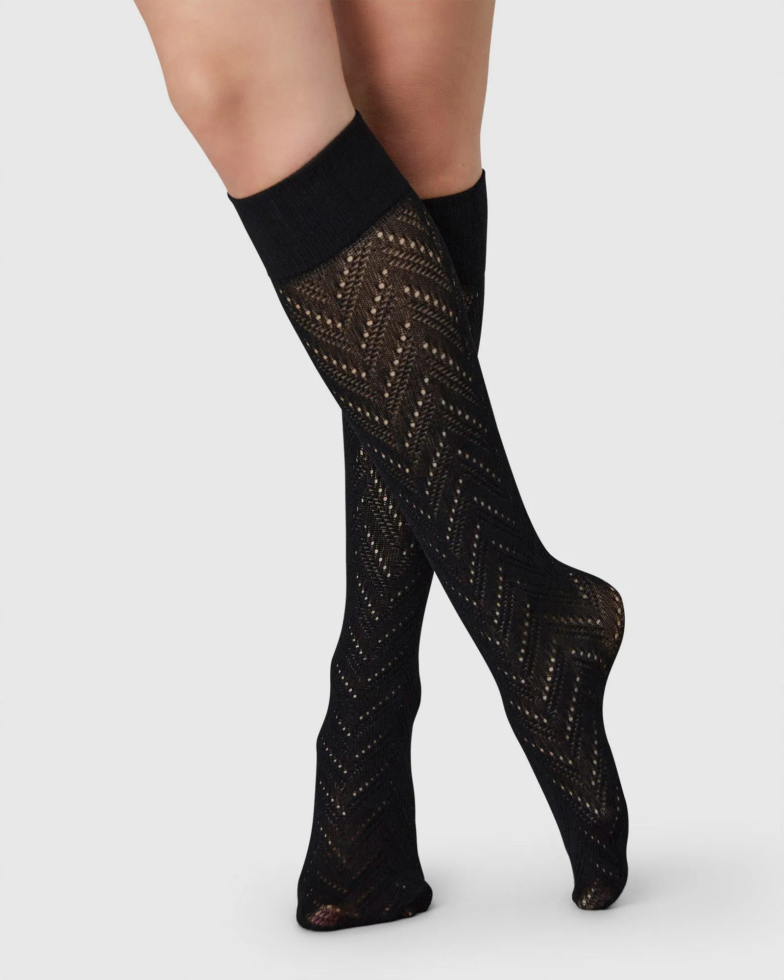 Ina Pointelle Knee-High Socks Black