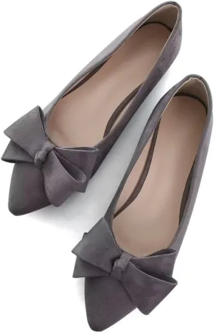 LUXINYU Women Fashion Bow Suede Shoes Pointed Toe Slip on Low Heel Ballet Flats Lightweight Walking Flats Driving Shoes