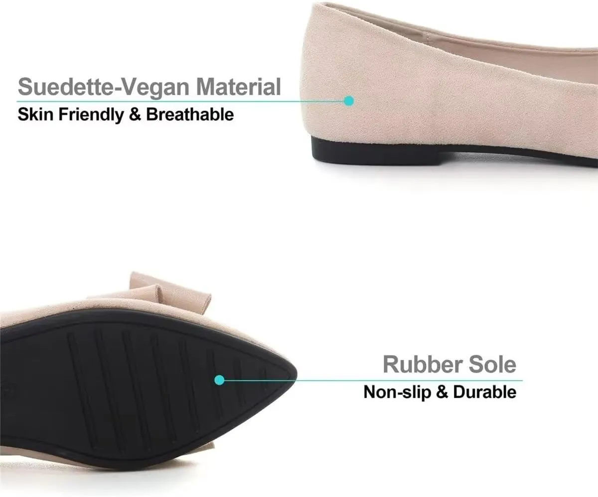 LUXINYU Women Fashion Bow Suede Shoes Pointed Toe Slip on Low Heel Ballet Flats Lightweight Walking Flats Driving Shoes