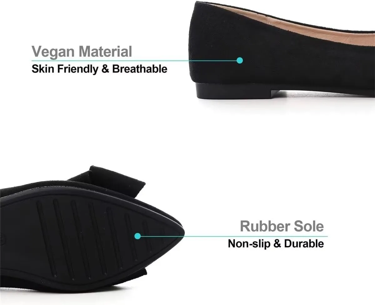 LUXINYU Women Fashion Bow Suede Shoes Pointed Toe Slip on Low Heel Ballet Flats Lightweight Walking Flats Driving Shoes