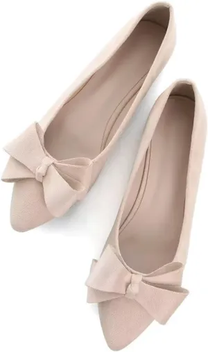 LUXINYU Women Fashion Bow Suede Shoes Pointed Toe Slip on Low Heel Ballet Flats Lightweight Walking Flats Driving Shoes