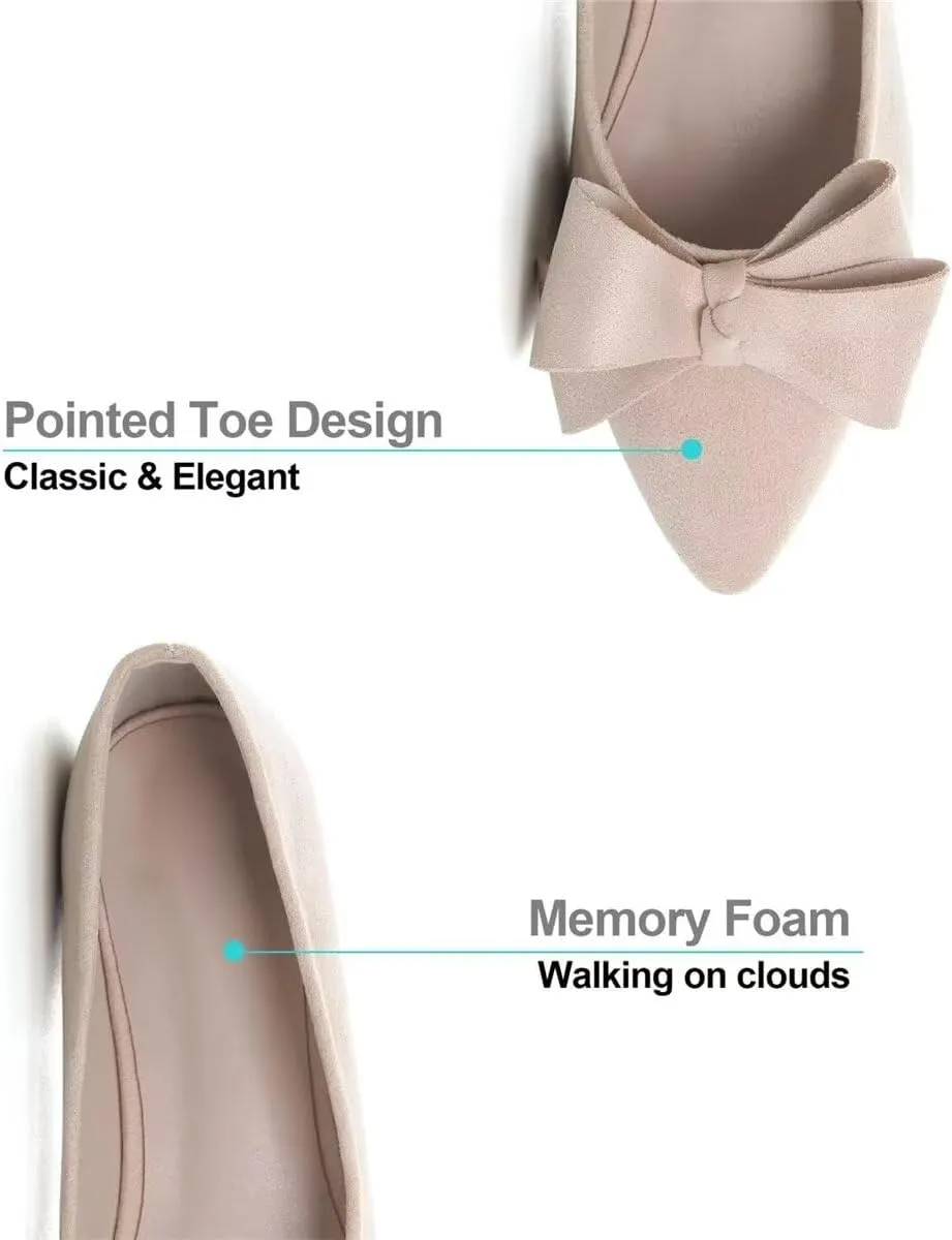 LUXINYU Women Fashion Bow Suede Shoes Pointed Toe Slip on Low Heel Ballet Flats Lightweight Walking Flats Driving Shoes