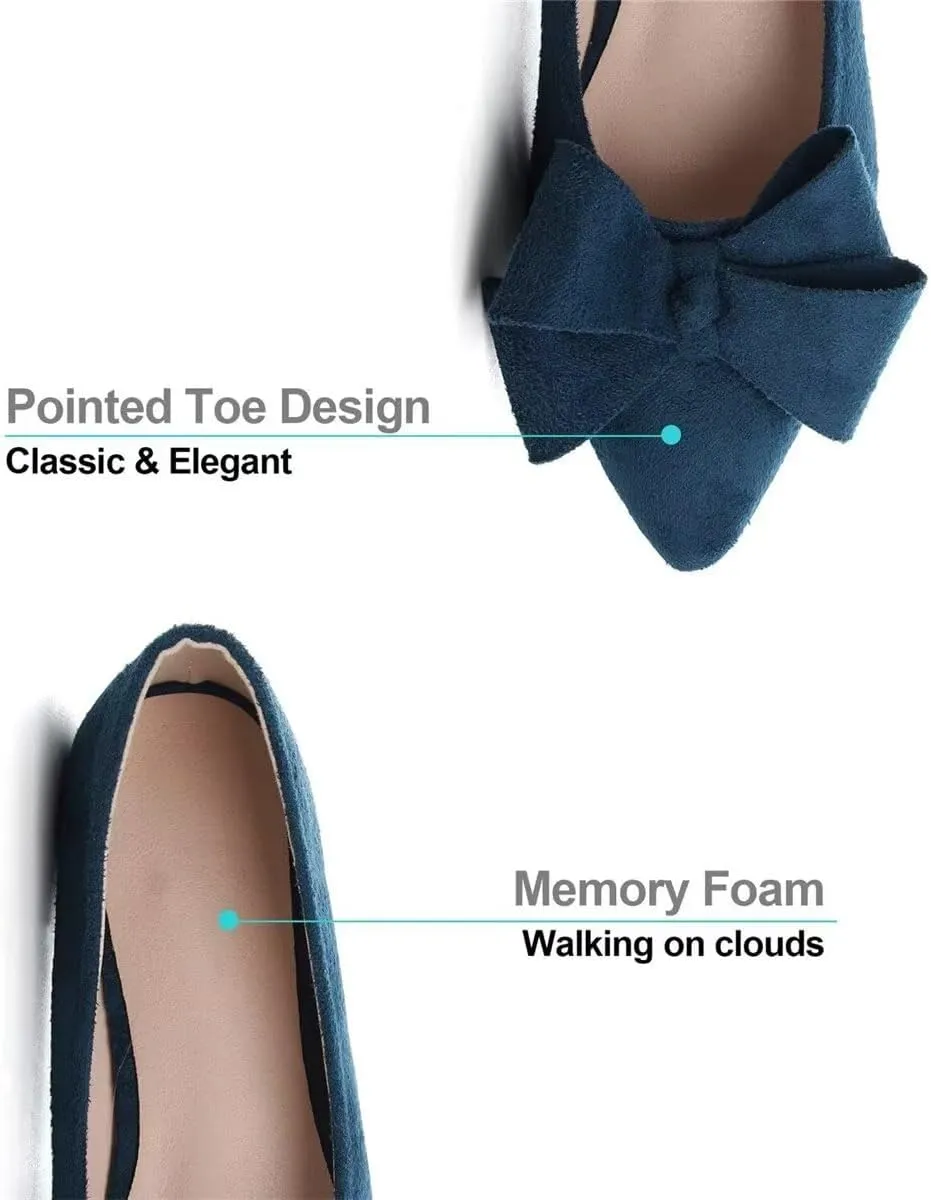 LUXINYU Women Fashion Bow Suede Shoes Pointed Toe Slip on Low Heel Ballet Flats Lightweight Walking Flats Driving Shoes
