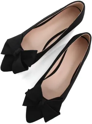 LUXINYU Women Fashion Bow Suede Shoes Pointed Toe Slip on Low Heel Ballet Flats Lightweight Walking Flats Driving Shoes