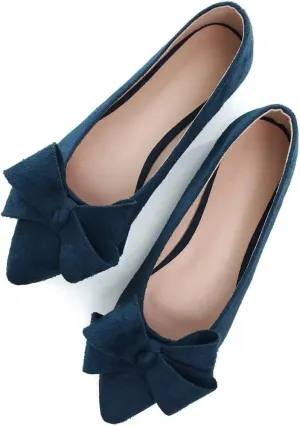 LUXINYU Women Fashion Bow Suede Shoes Pointed Toe Slip on Low Heel Ballet Flats Lightweight Walking Flats Driving Shoes
