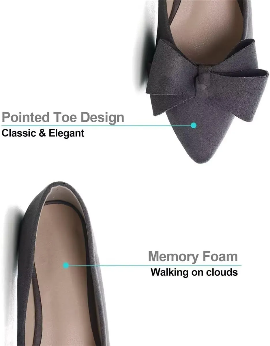 LUXINYU Women Fashion Bow Suede Shoes Pointed Toe Slip on Low Heel Ballet Flats Lightweight Walking Flats Driving Shoes