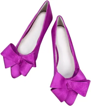 LUXINYU Women Fashion Bow Suede Shoes Pointed Toe Slip on Low Heel Ballet Flats Lightweight Walking Flats Driving Shoes