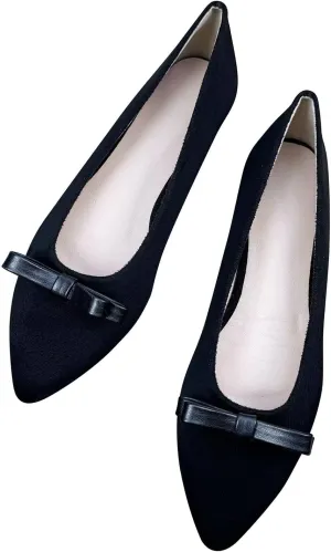 LUXINYU Women Fashion Bowknot Suede Ballet Flats Pointed Toe Slip on Lightweight Walk Party Driving Shoes
