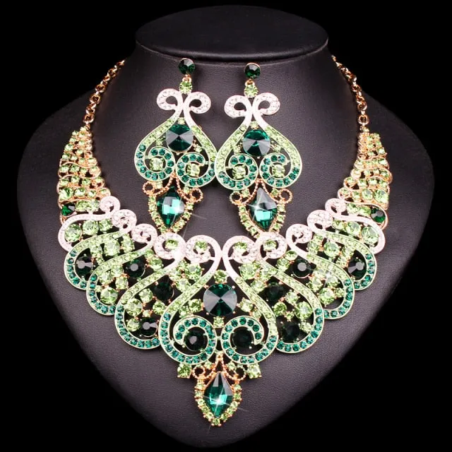 Luxury Bridal Jewelry for Wedding Crystal Statement Necklace and Earring - Evening Fine Fashion