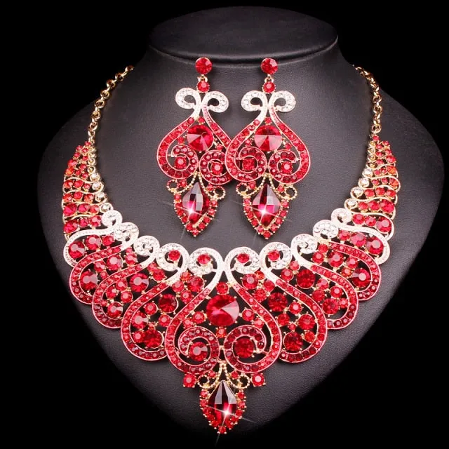 Luxury Bridal Jewelry for Wedding Crystal Statement Necklace and Earring - Evening Fine Fashion