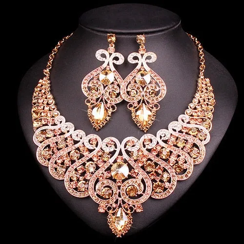 Luxury Bridal Jewelry for Wedding Crystal Statement Necklace and Earring - Evening Fine Fashion