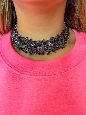Main Event Crystal Embellished Evening Necklace - Black