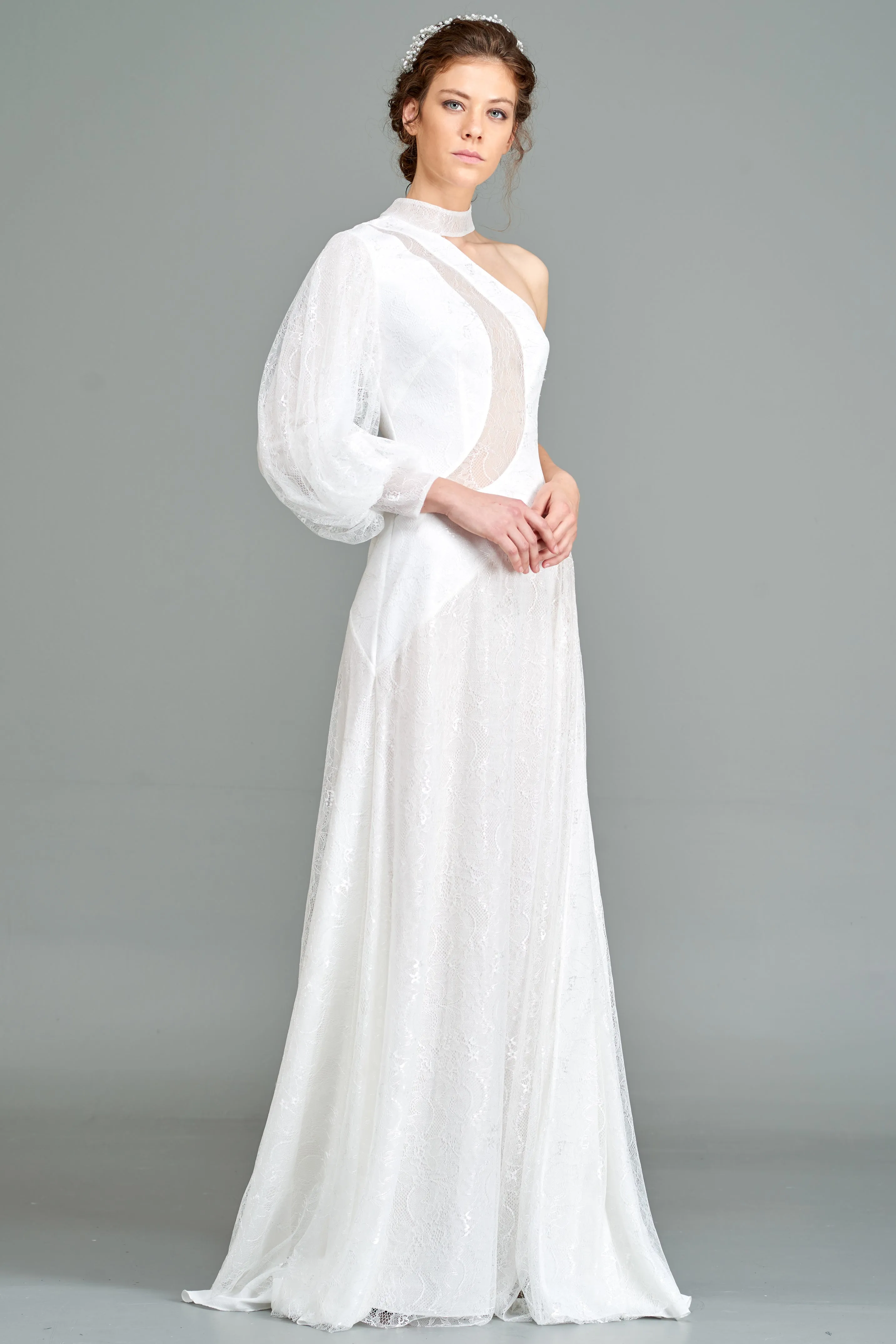 One-Shoulder Lace Long Dress