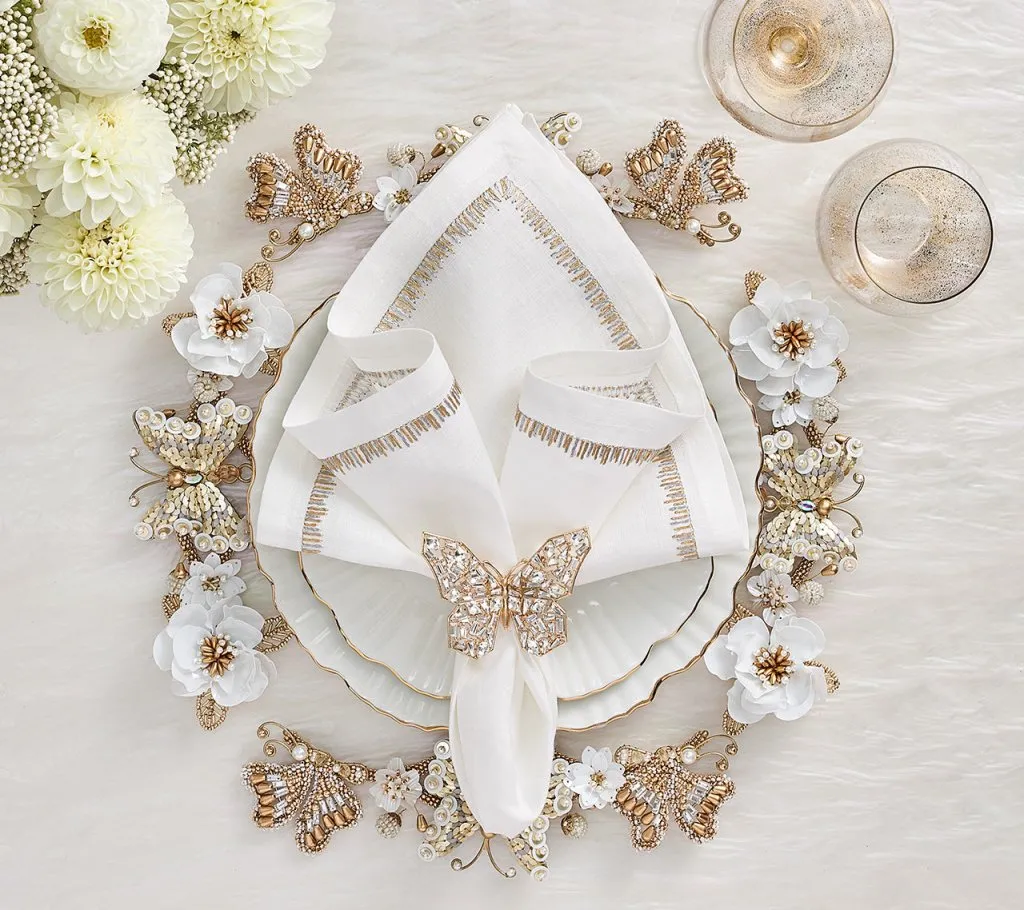 Papillon Charger in Ivory & Gold, Set of 2
