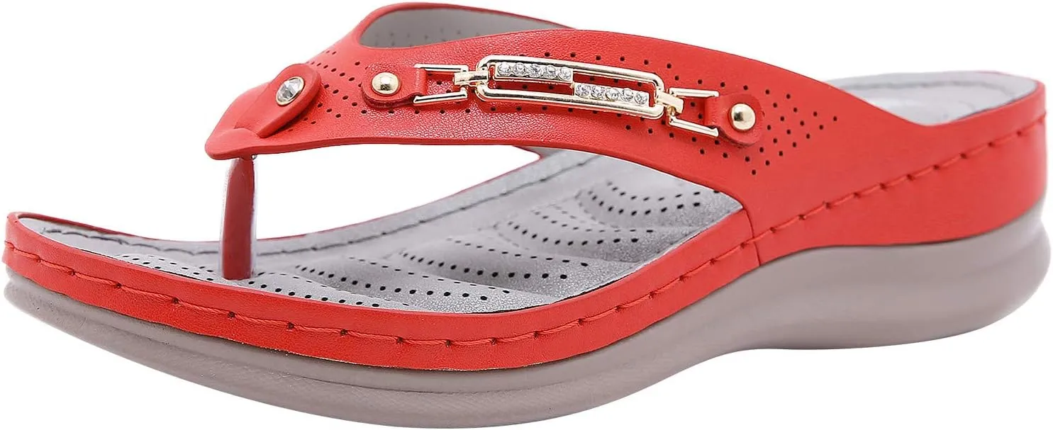 Platform Womens Sandals, Women's Wedges Flip-Flops Beach Sandals Clip Toe Casual Sandals Arch Support Massage Sandals