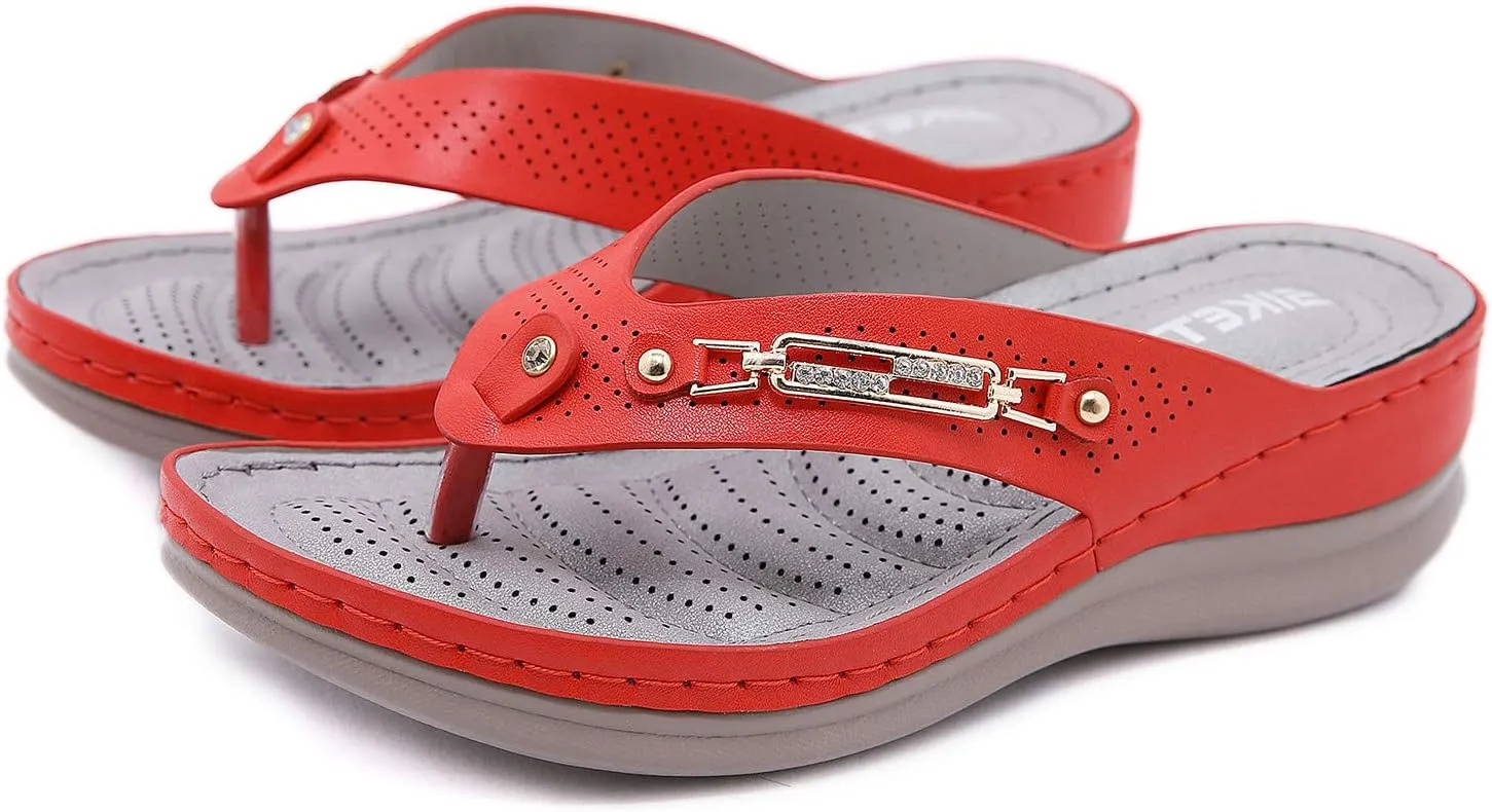 Platform Womens Sandals, Women's Wedges Flip-Flops Beach Sandals Clip Toe Casual Sandals Arch Support Massage Sandals