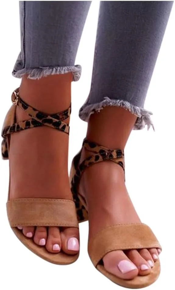 Sandals for Women Low Heel Wedge,Chunky Heel Sandal Open Toe Wedding Pumps with Buckle Ankle Strap Evening Party Shoes