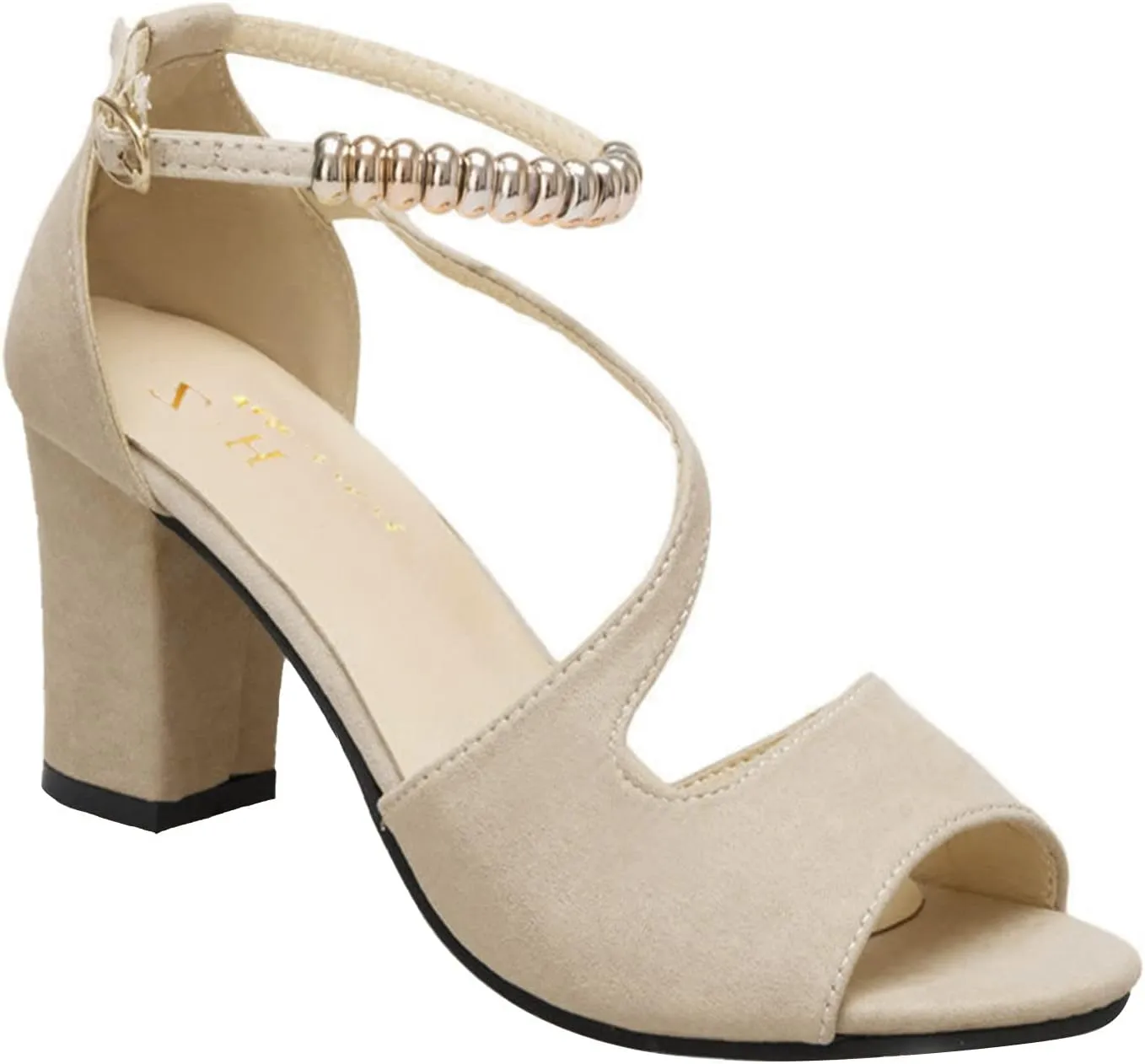 Strappy Heels for Women Open Toe Square Toe Chunky Block Heel Ankle Strap Dress Shoes