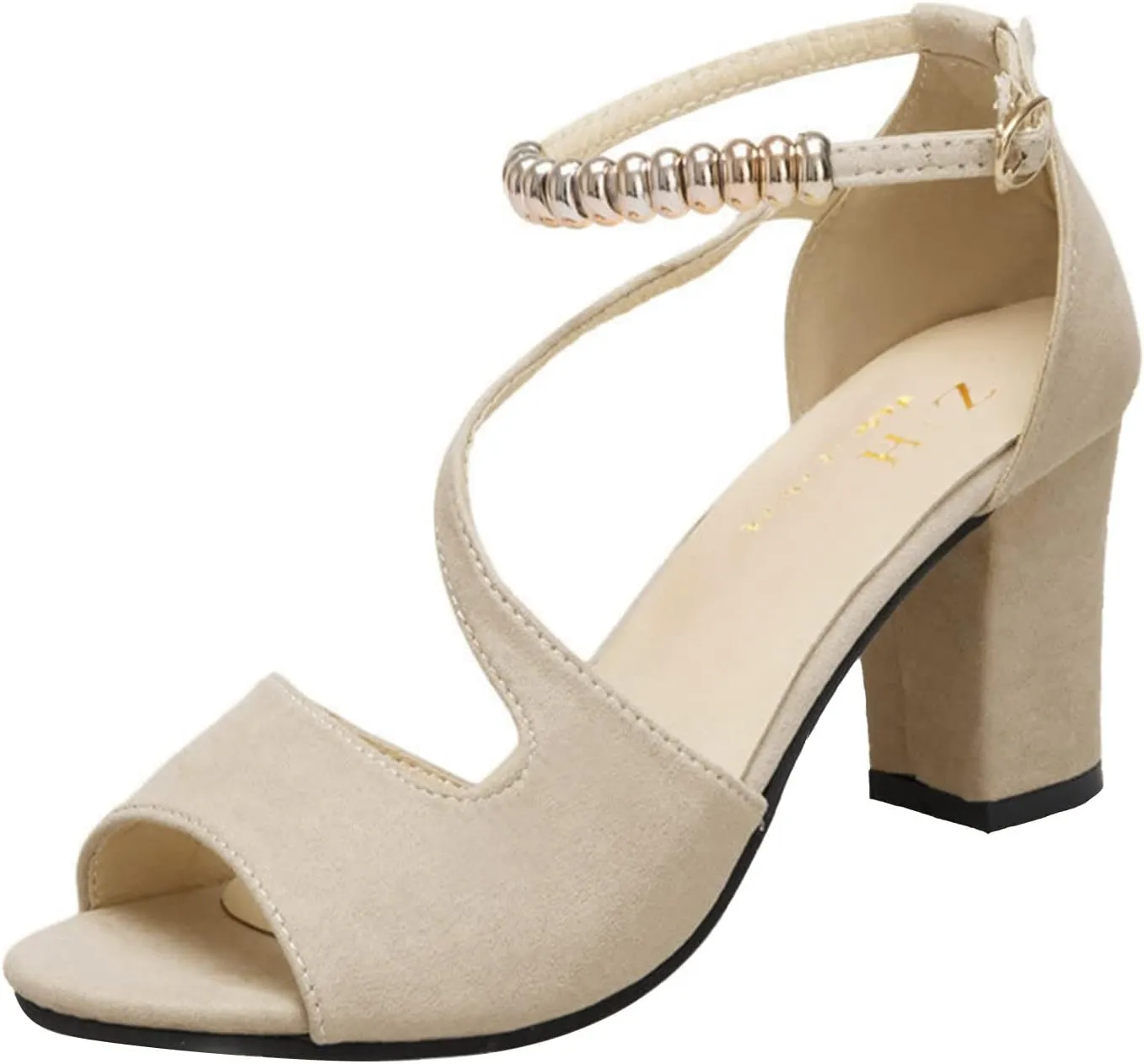 Strappy Heels for Women Open Toe Square Toe Chunky Block Heel Ankle Strap Dress Shoes