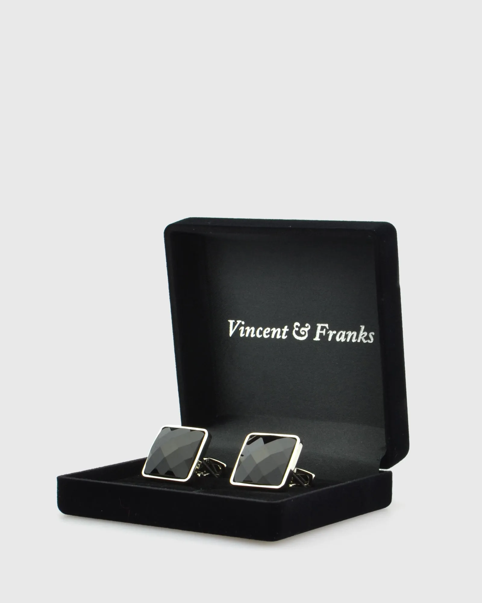 VINCENT & FRANKS VF23087 BLACK CRYSTAL CUFFLINKS