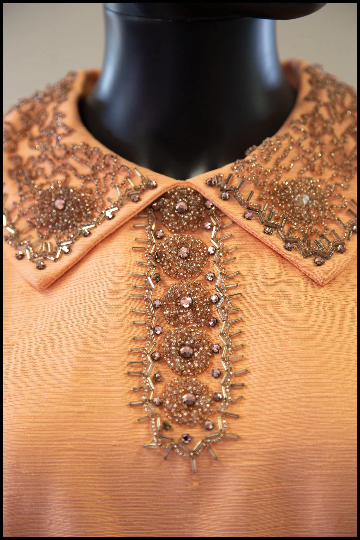 Vintage 1960s Beaded Peach Mini Dress