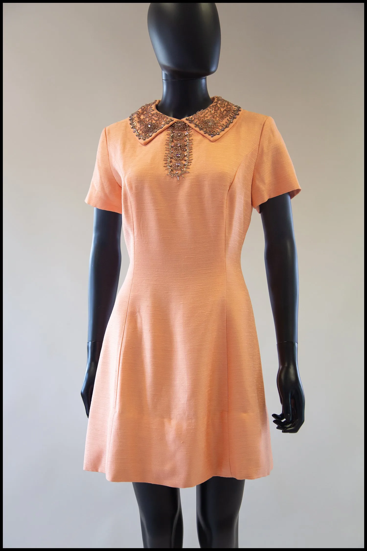Vintage 1960s Beaded Peach Mini Dress
