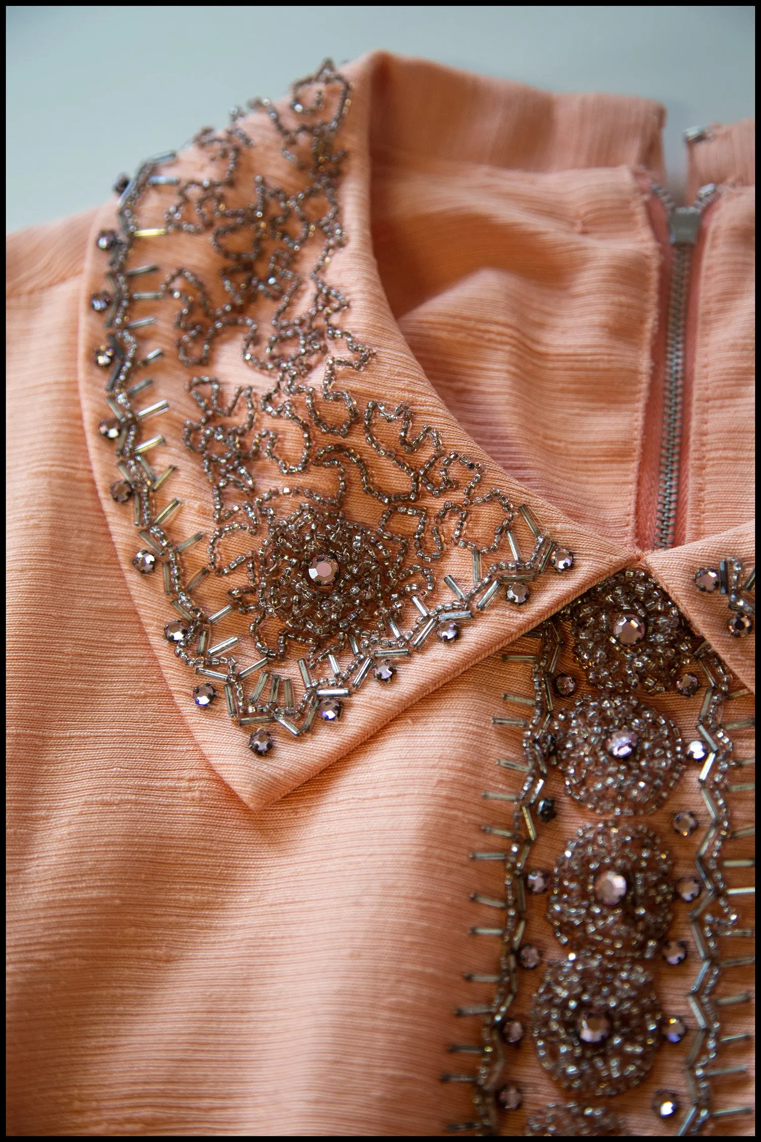 Vintage 1960s Beaded Peach Mini Dress