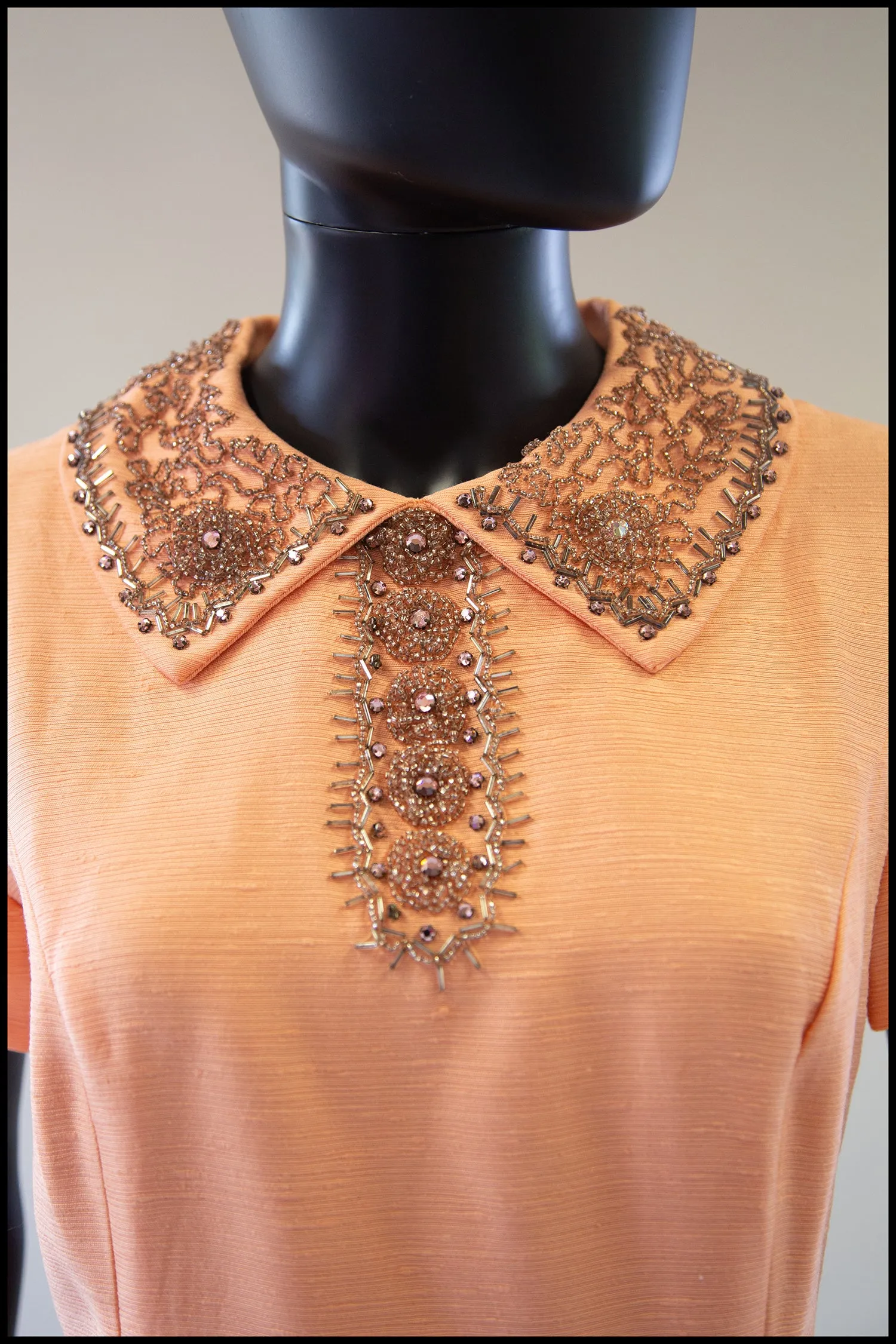 Vintage 1960s Beaded Peach Mini Dress