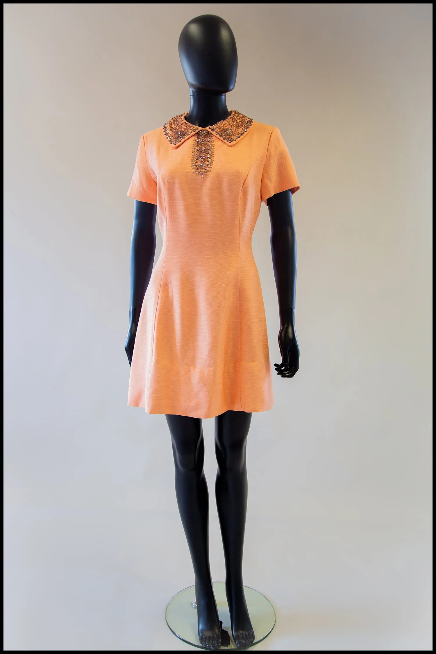 Vintage 1960s Beaded Peach Mini Dress