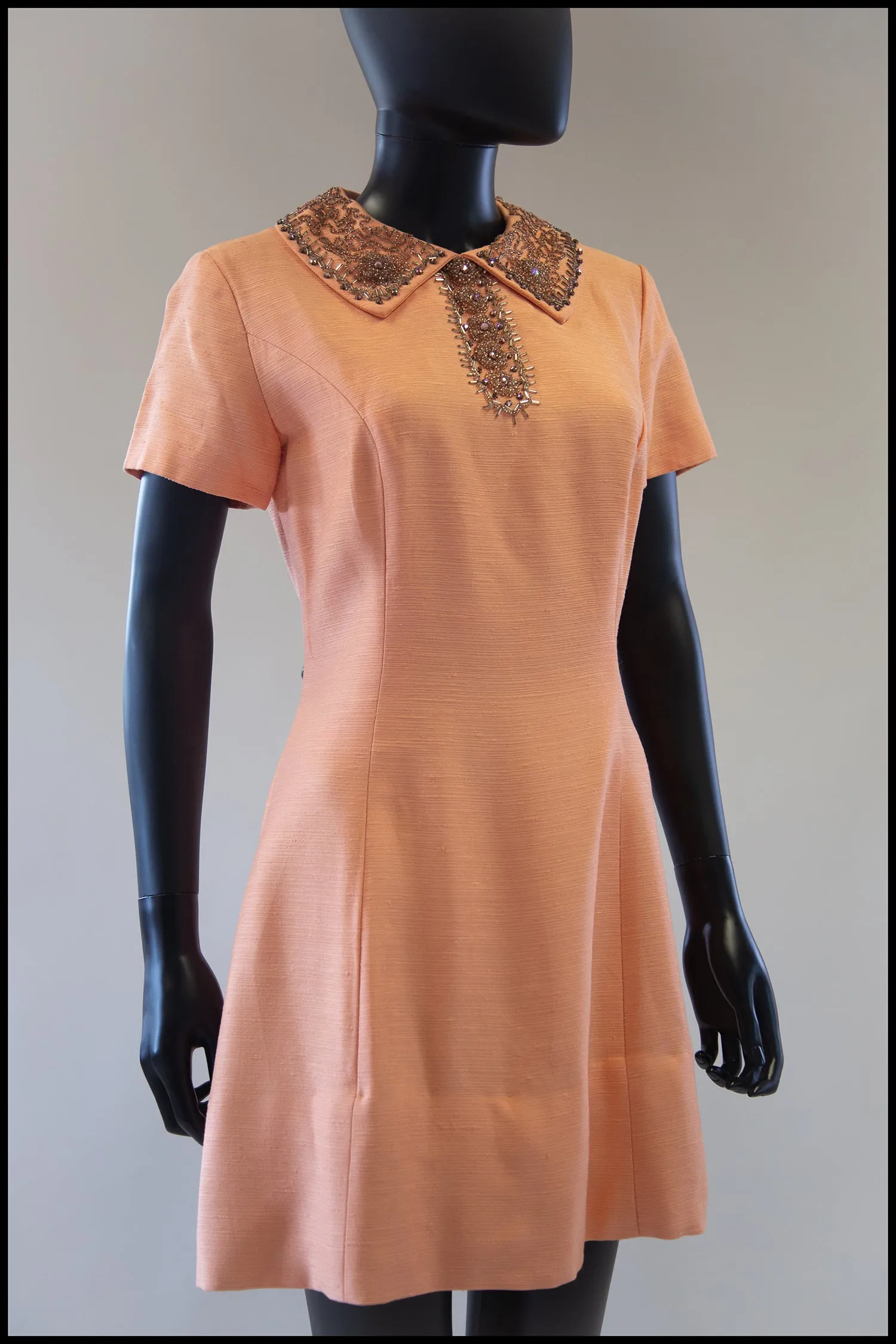 Vintage 1960s Beaded Peach Mini Dress