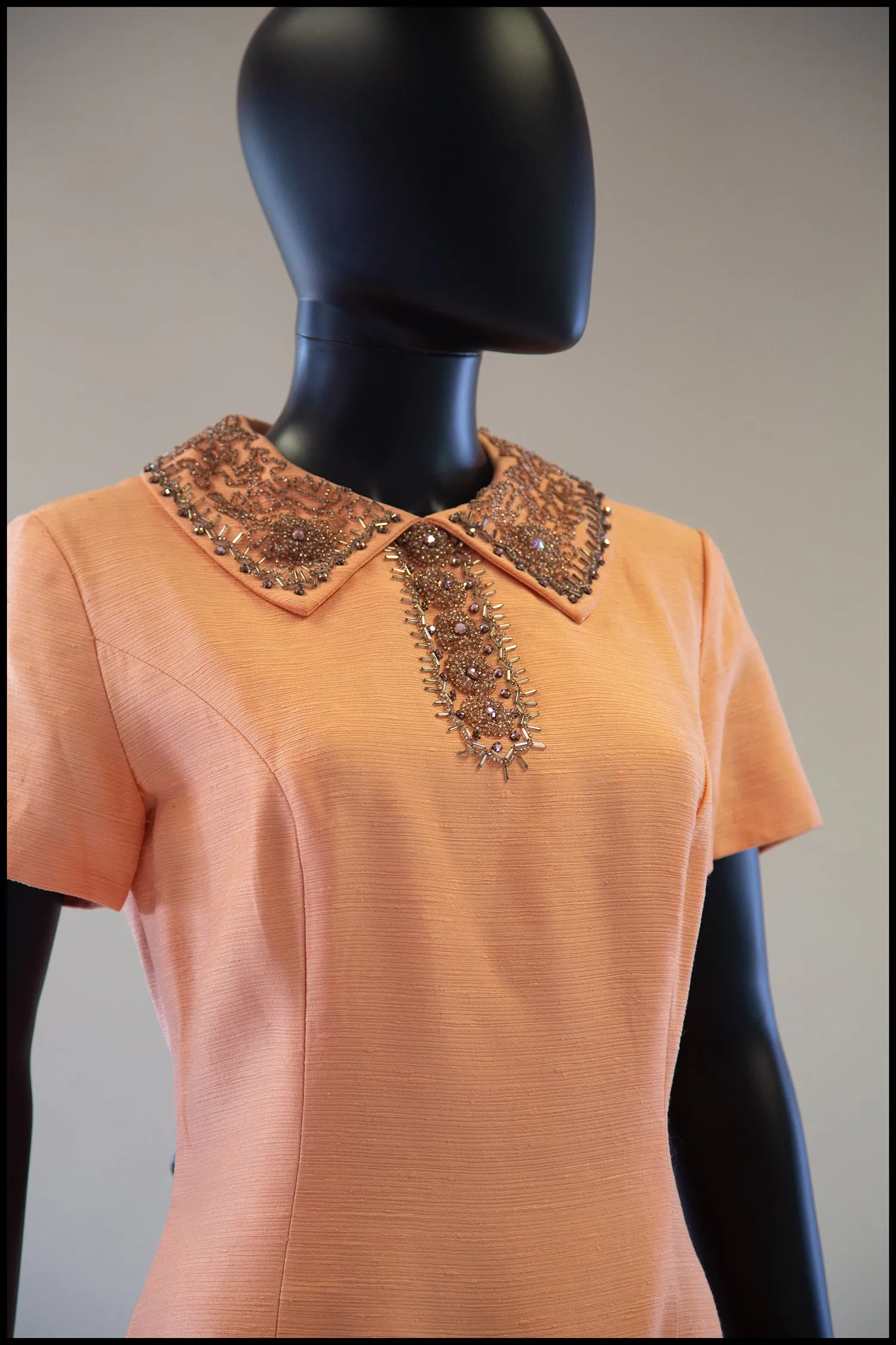 Vintage 1960s Beaded Peach Mini Dress