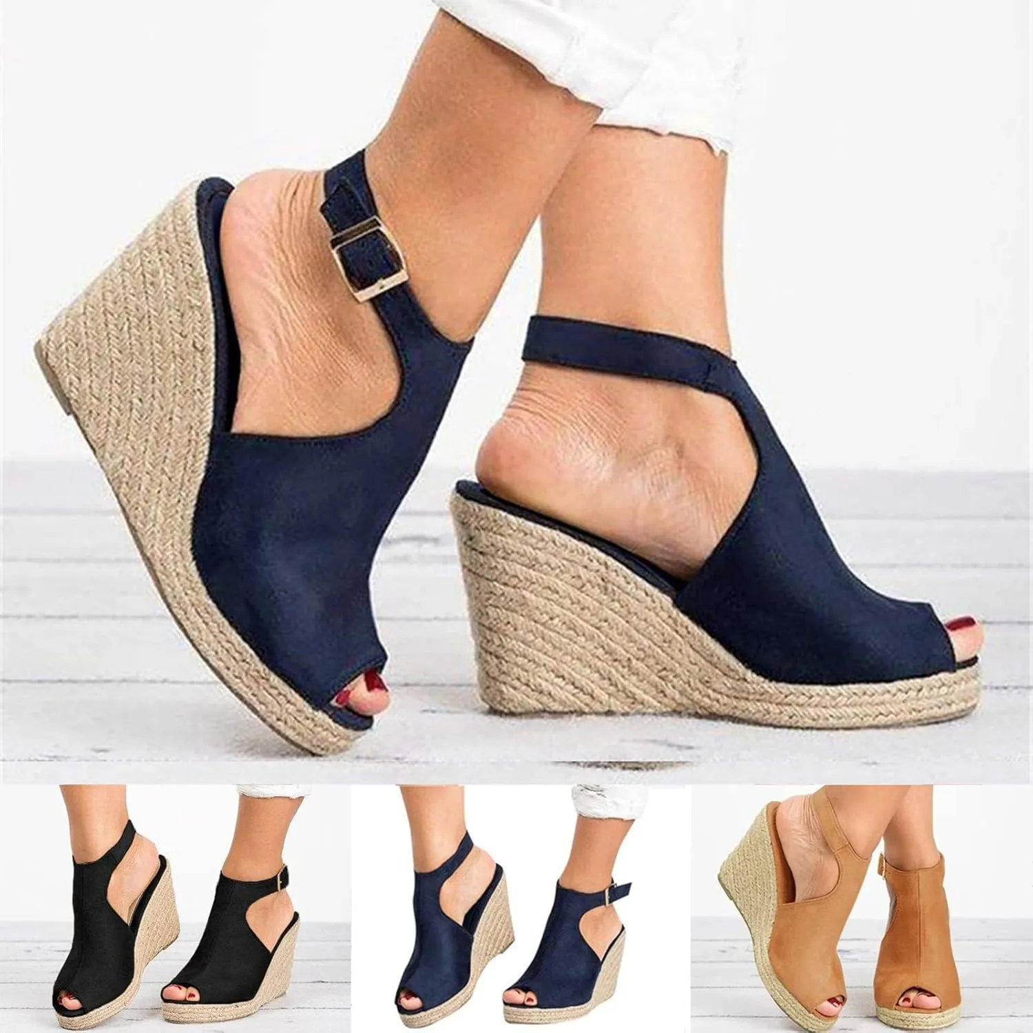 Wedge Sandals for Women, XHLEMON Summer Peep Toe Wedge Sandals Ankle Strappy Espadrille Platform Sandals Slingback Sandals