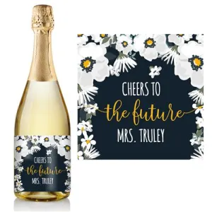 White Floral Champagne Label